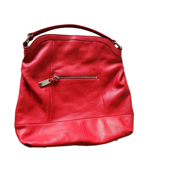 B. Makowsky Red Leather Hobo Bag Silver Hardware Soft - Picture 1 of 9
